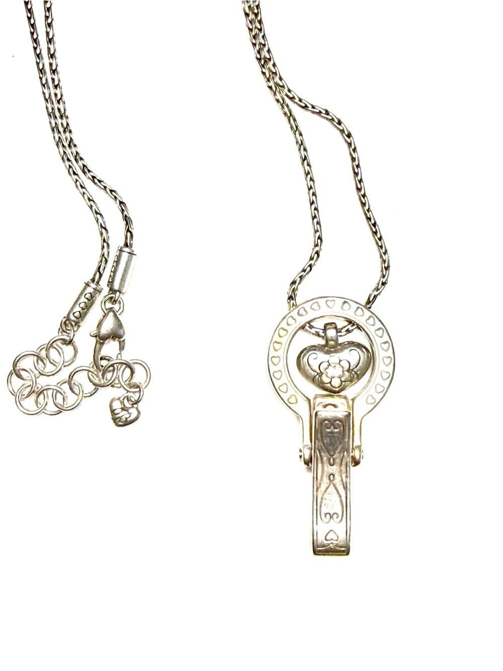 Brighton Silver Plated Badge Clip Heart Pendant Necklace